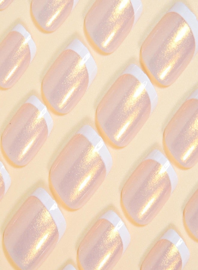 YoYoee Short Square Press on Nails - Nude French False Nails Gradient Fake Nails Galaxy Full Cover Acrylic Nails Tips for Women 24Pes - Image 2